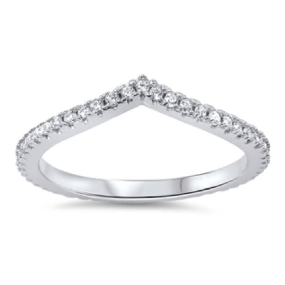 Sterling Silver & Clear CZ Pave Chevron Ring